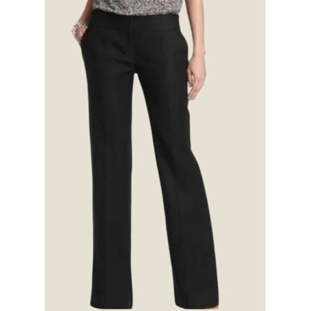 Loft 100% Linen Julie Trouser Wide Leg Black Professional Pants Size 6